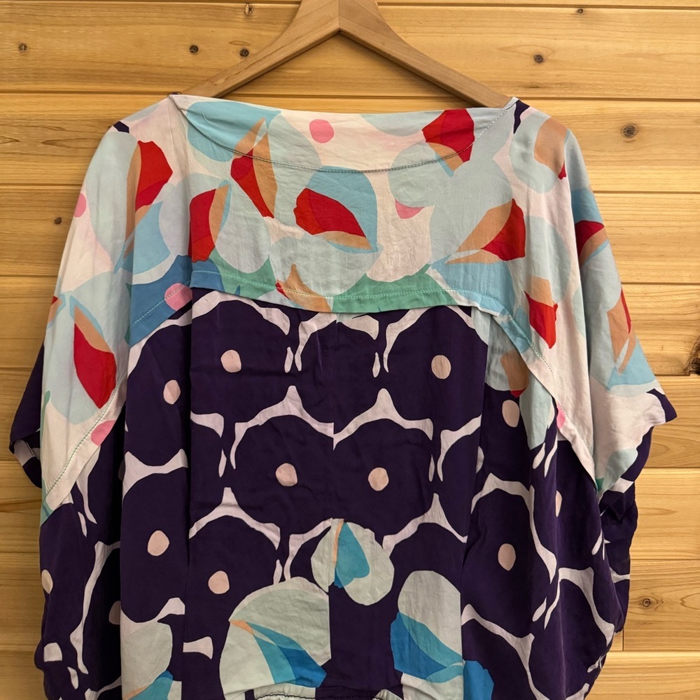 Diane Von Furstenberg Small Silk Blend Colorful Blouson Relaxed Blouse - Picture 2 of 12